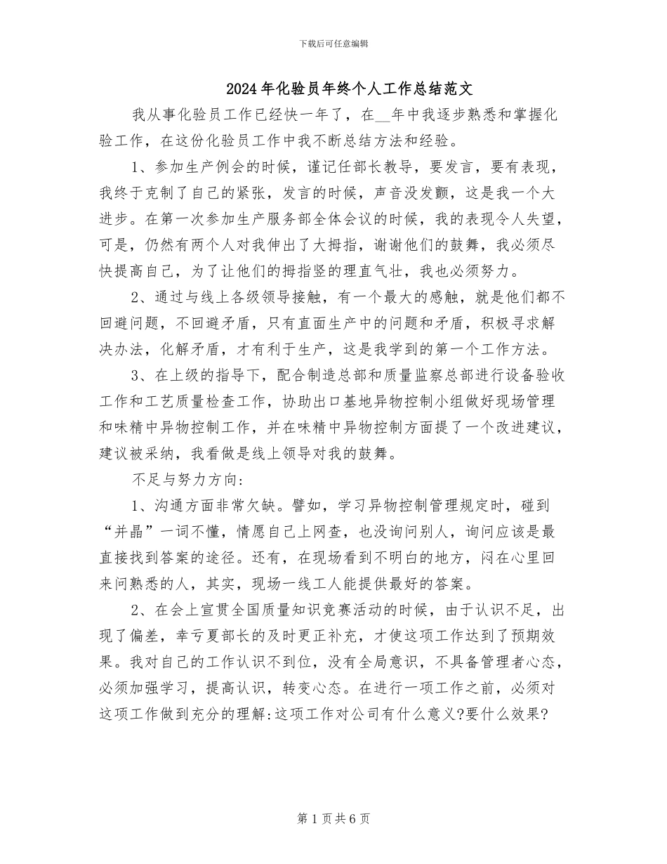 2024年化验员年终个人工作总结范文_第1页
