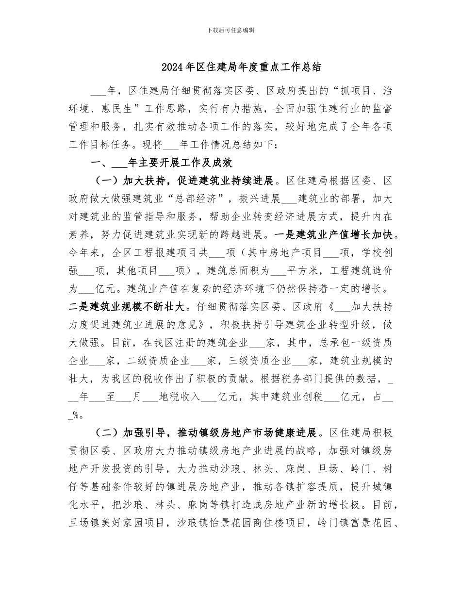 2024年区住建局年度重点工作总结_第1页