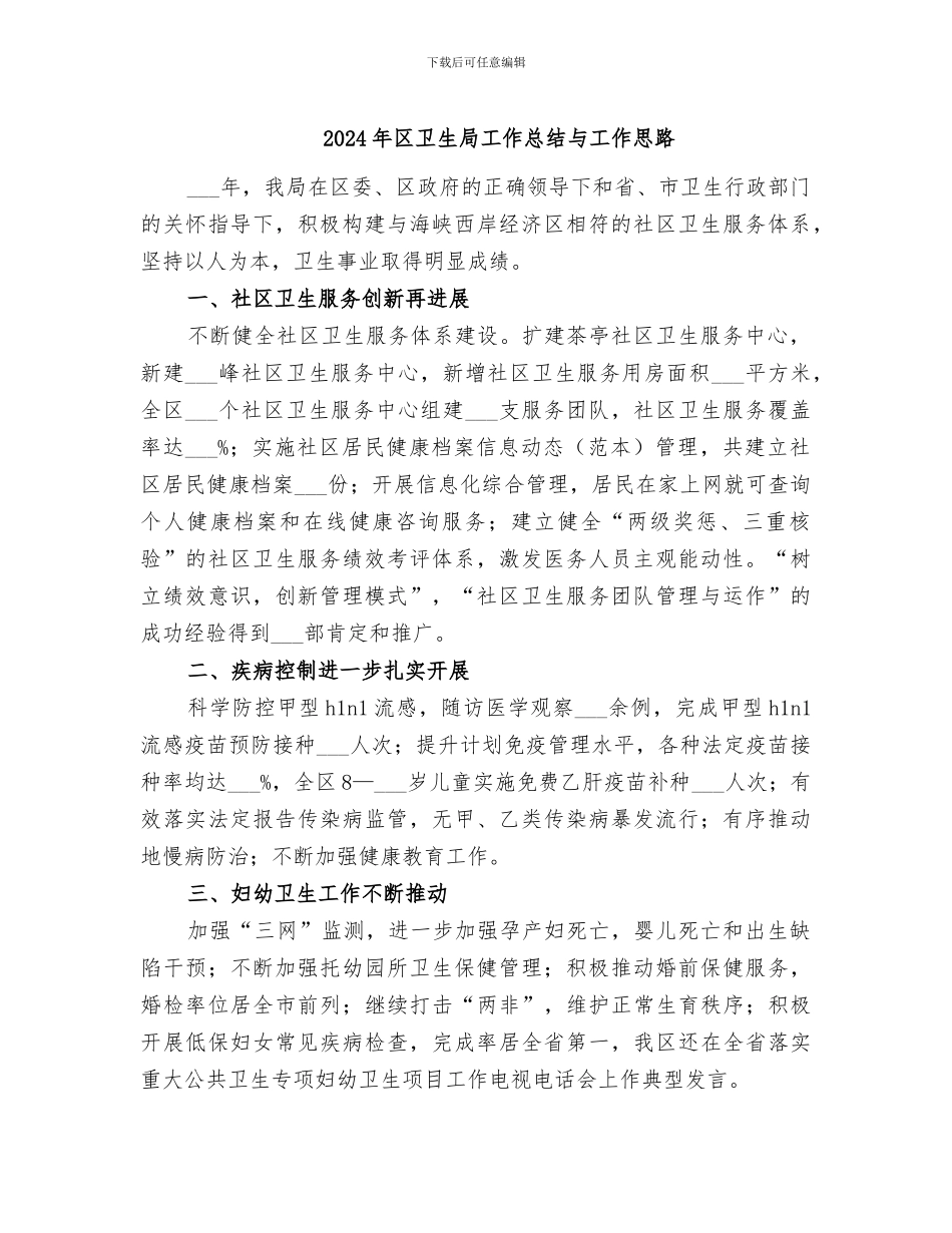 2024年区卫生局工作总结与工作思路_第1页
