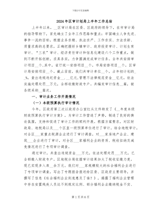 2024年区审计划局上半年工作总结