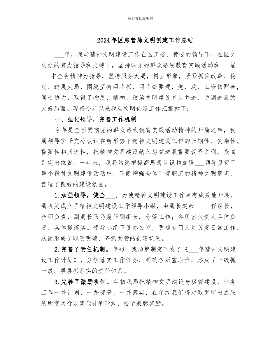 2024年区房管局文明创建工作总结_第1页