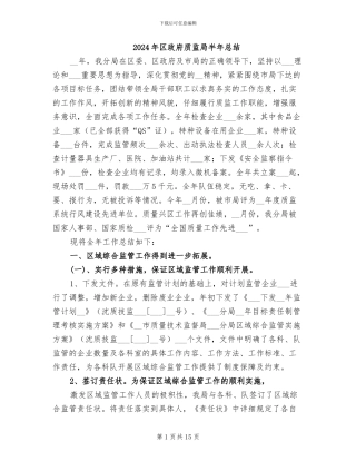 2024年区政府质监局半年总结