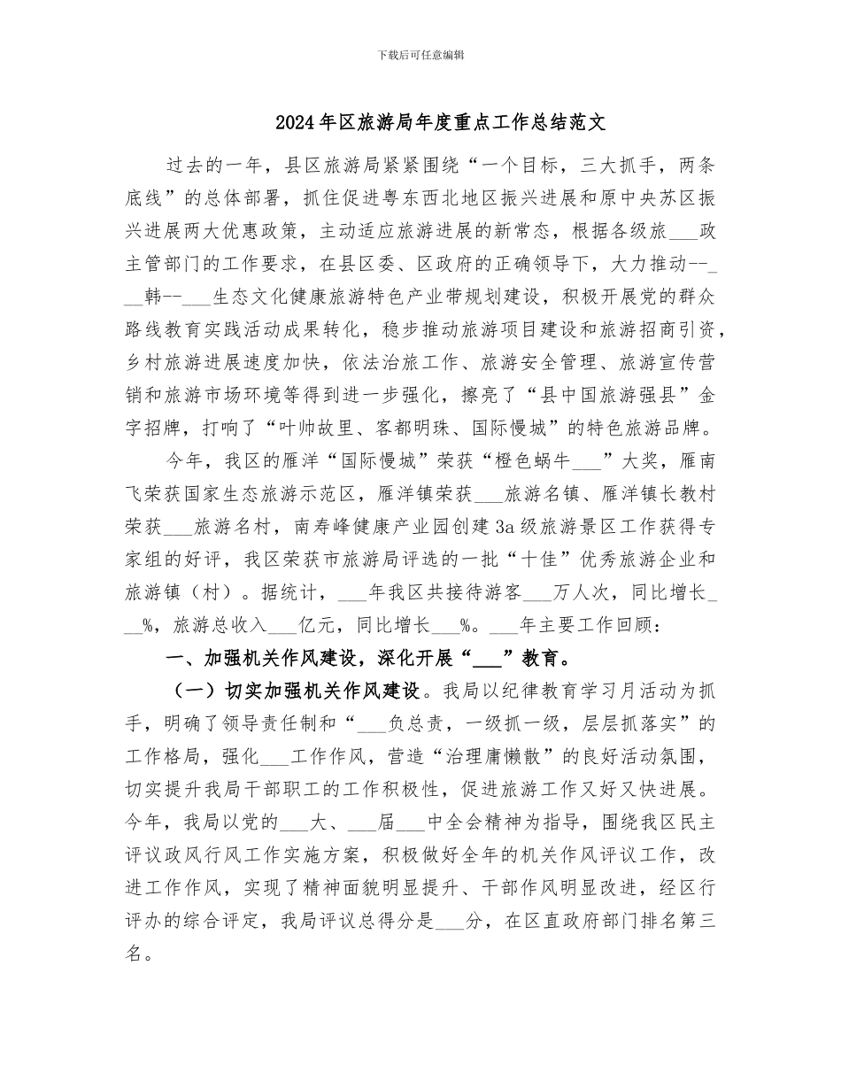 2024年区旅游局年度重点工作总结范文_第1页