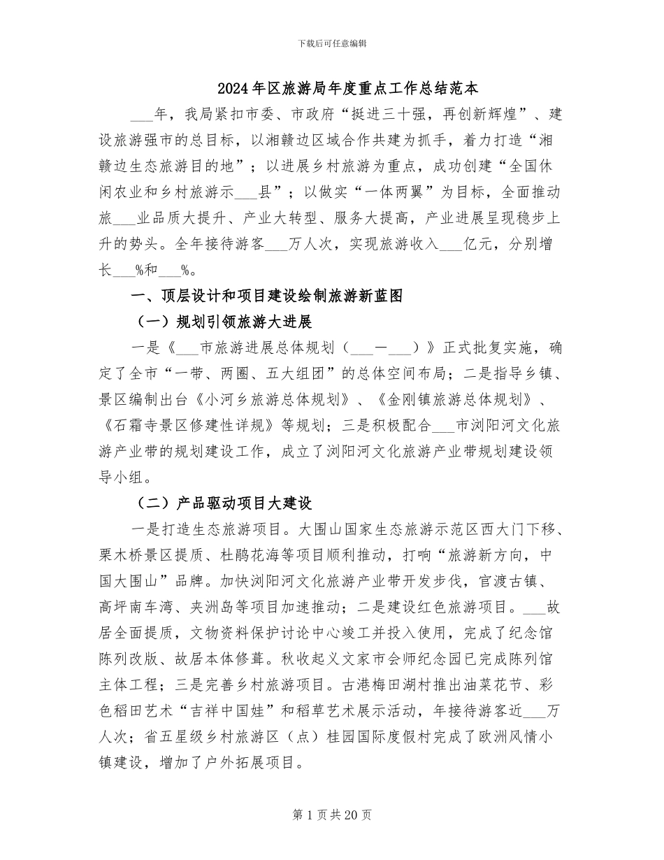 2024年区旅游局年度重点工作总结范本_第1页