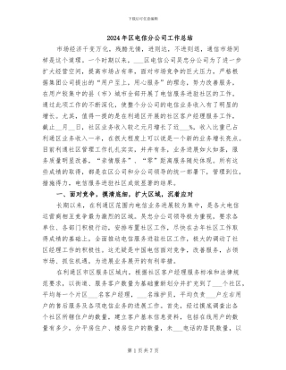 2024年区电信分公司工作总结