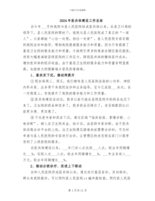 2024年医共体建设工作总结