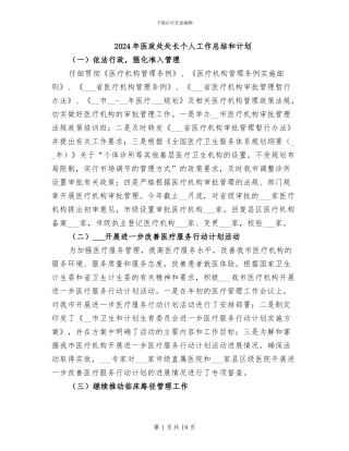 2024年医政处处长个人工作总结和计划