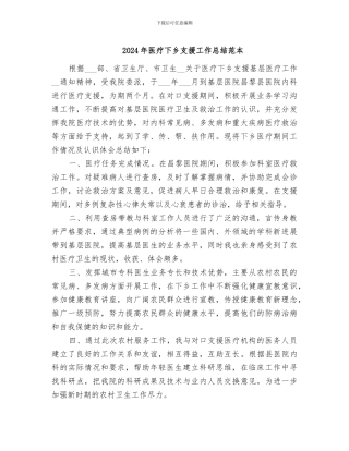 2024年医疗下乡支援工作总结范本