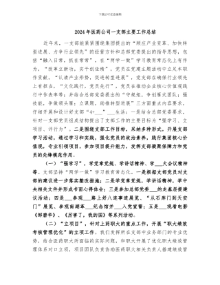 2024年医药公司一支部主要工作总结