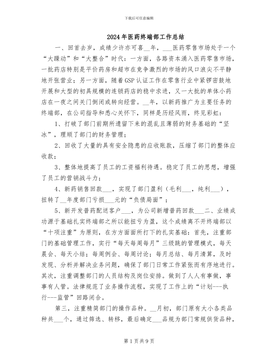 2024年医药终端部工作总结_第1页