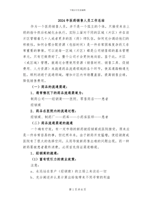 2024年医药销售人员工作总结