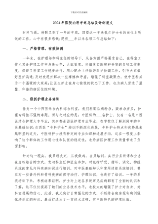 2024年医院内科年终总结及计划范文