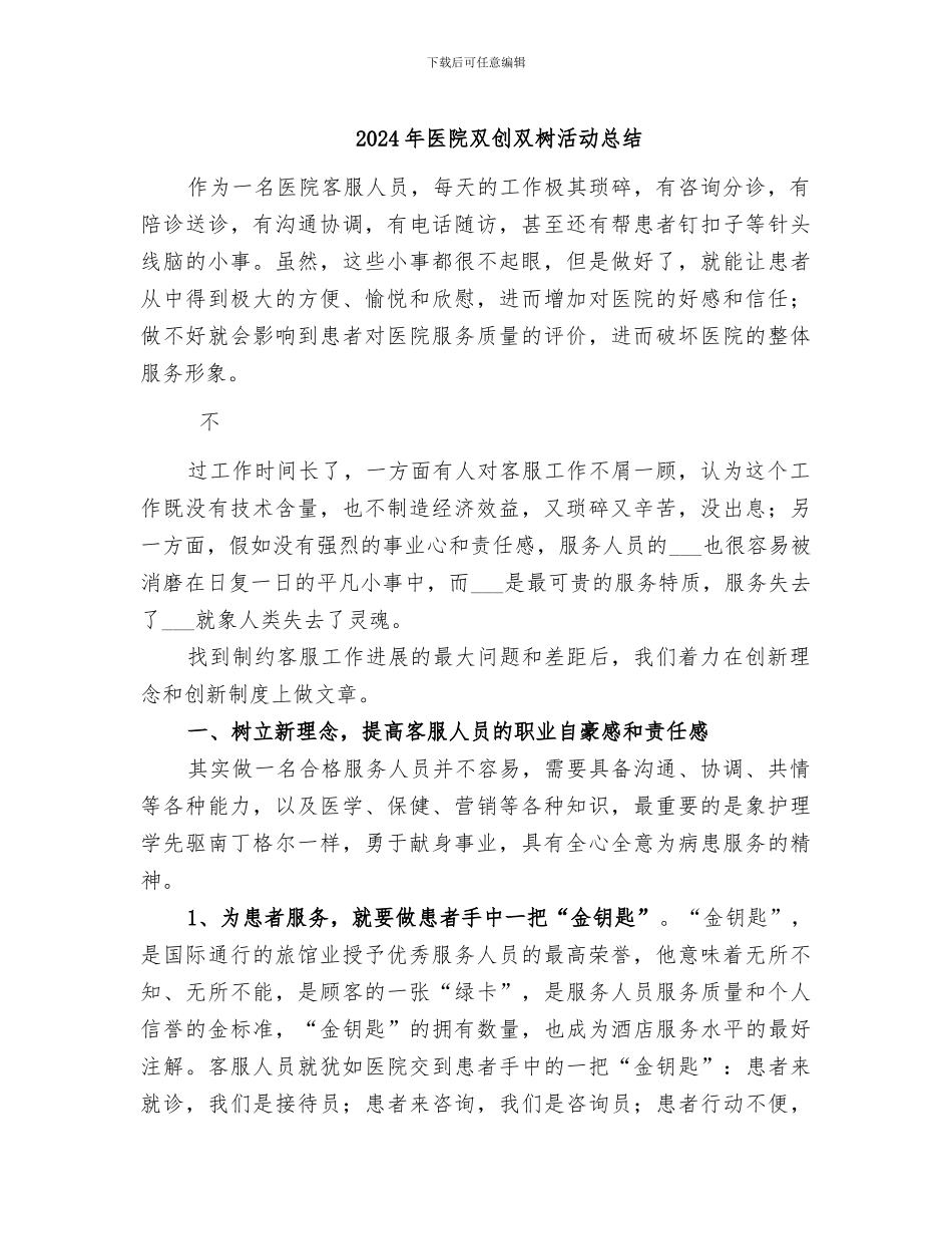 2024年医院双创双树活动总结_第1页