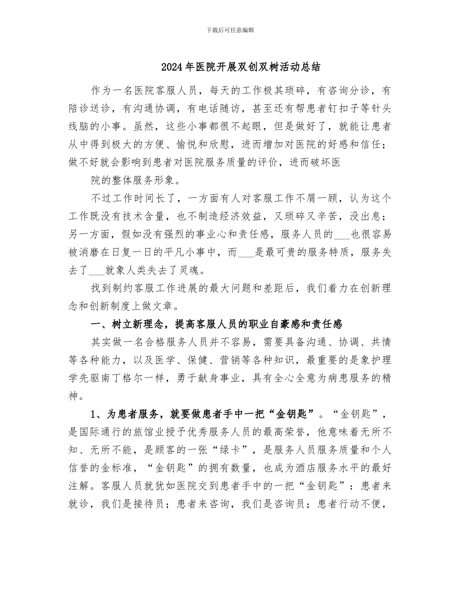 2024年医院开展双创双树活动总结_第1页