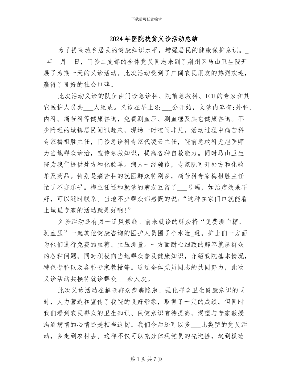 2024年医院扶贫义诊活动总结_第1页