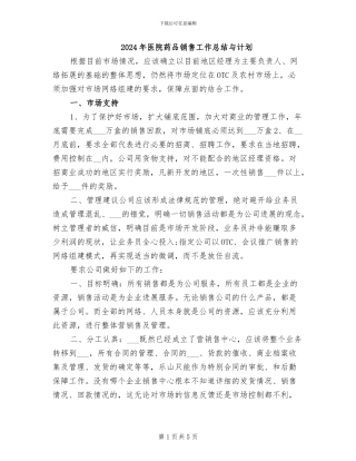 2024年医院药品销售工作总结与计划