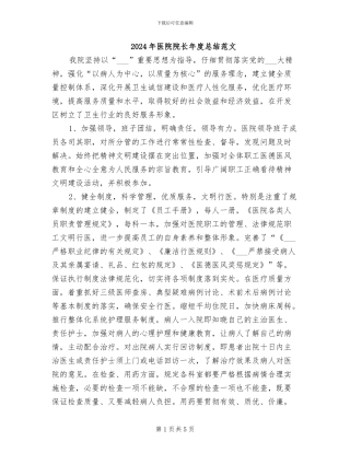 2024年医院院长年度总结范文