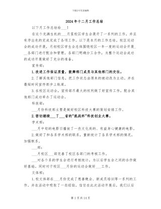 2024年十二月工作总结