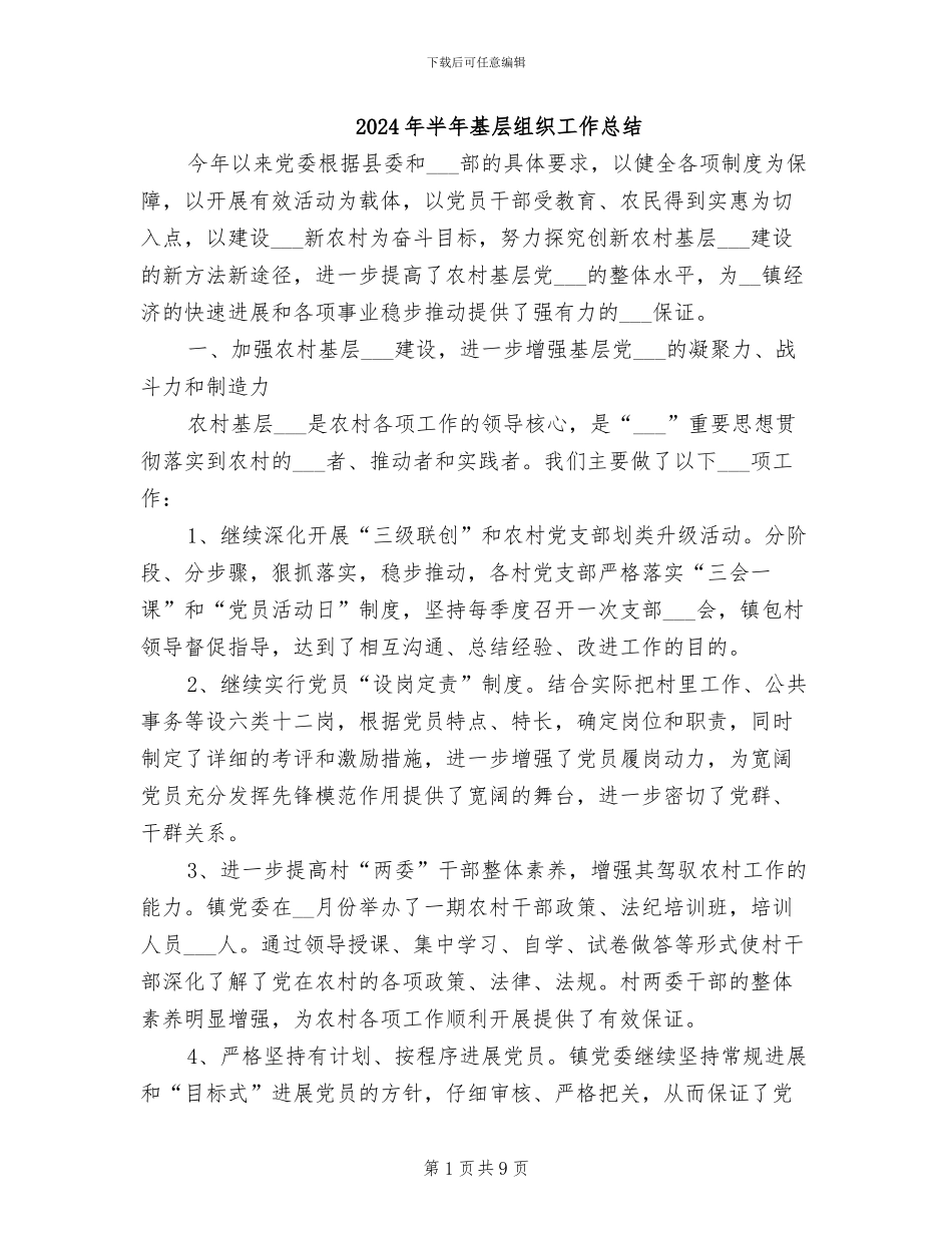 2024年半年基层组织工作总结_第1页