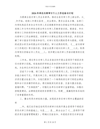 2024年单位内部审计个人工作总结与计划