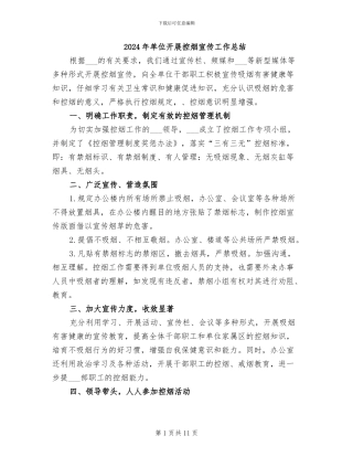 2024年单位开展控烟宣传工作总结