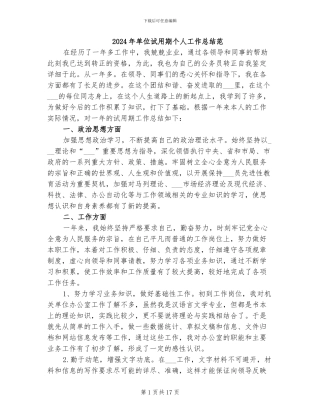 2024年单位试用期个人工作总结范