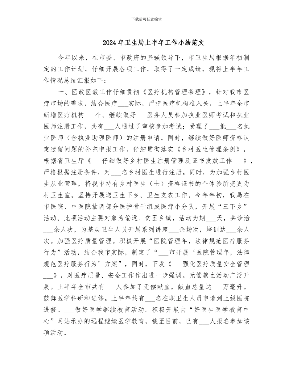 2024年卫生局上半年工作小结范文_第1页