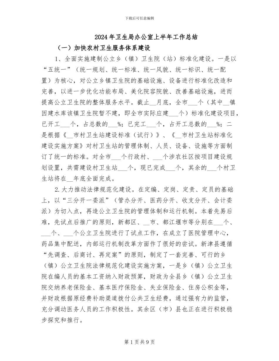 2024年卫生局办公室上半年工作总结_第1页