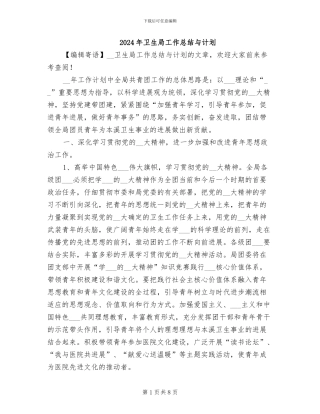 2024年卫生局工作总结与计划