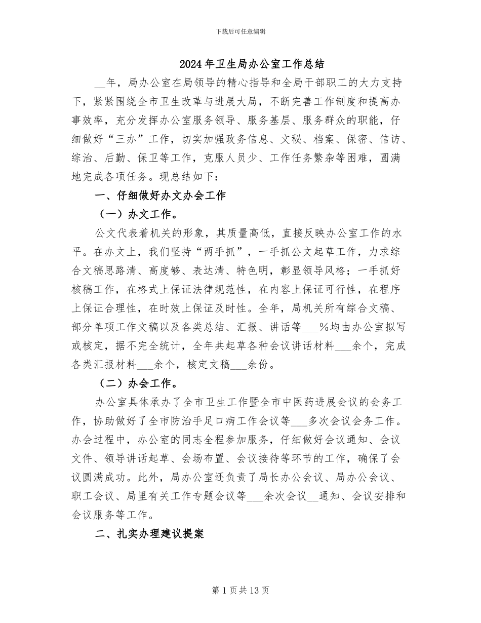2024年卫生局办公室工作总结_第1页