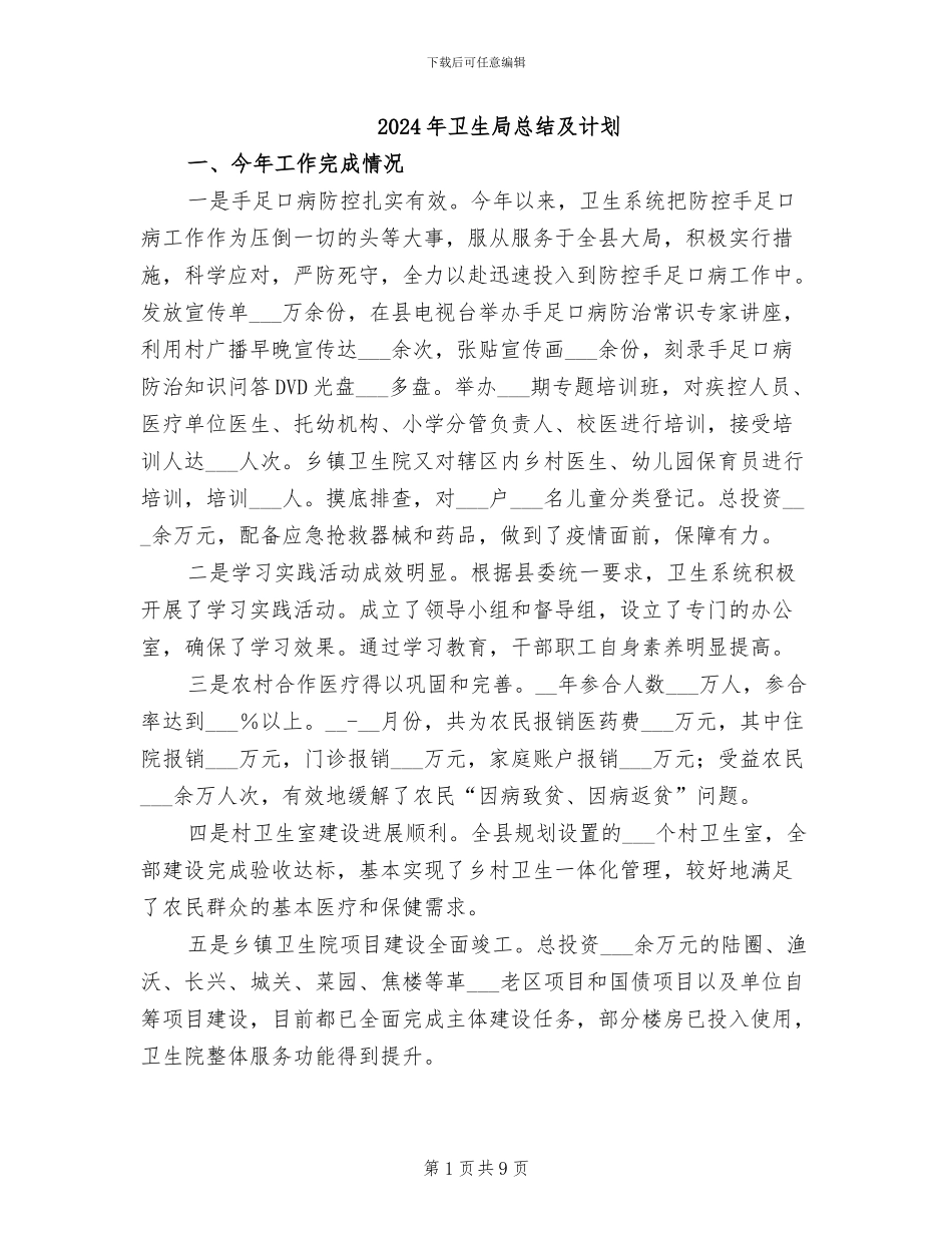 2024年卫生局总结及计划_第1页
