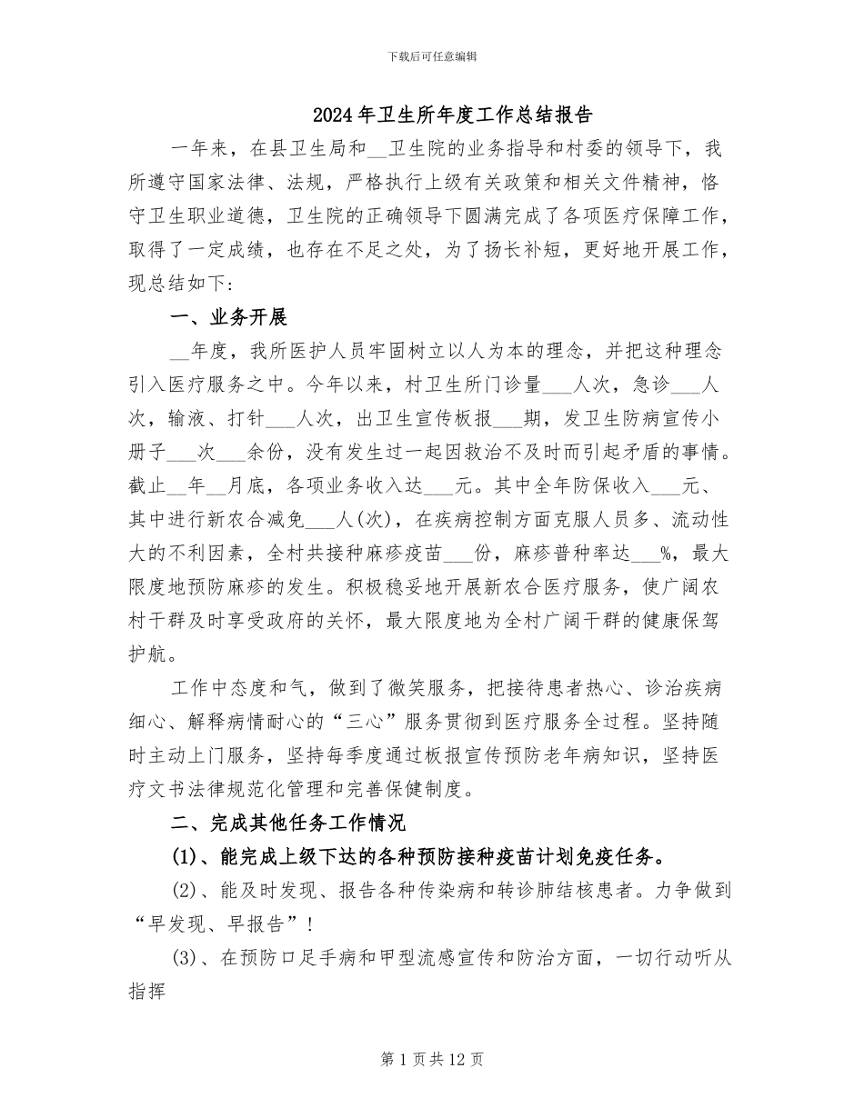 2024年卫生所年度工作总结报告_第1页