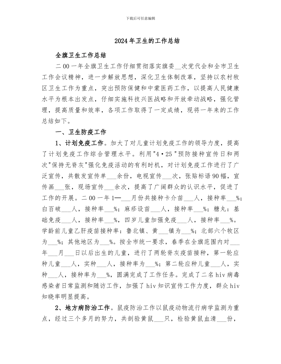 2024年卫生的工作总结_第1页
