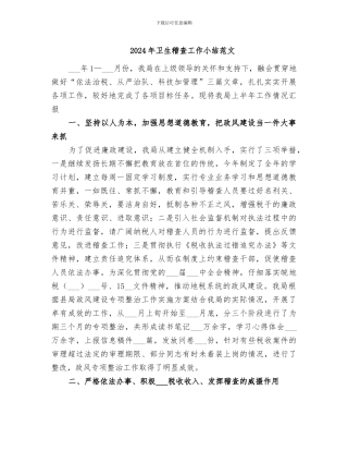 2024年卫生稽查工作小结范文