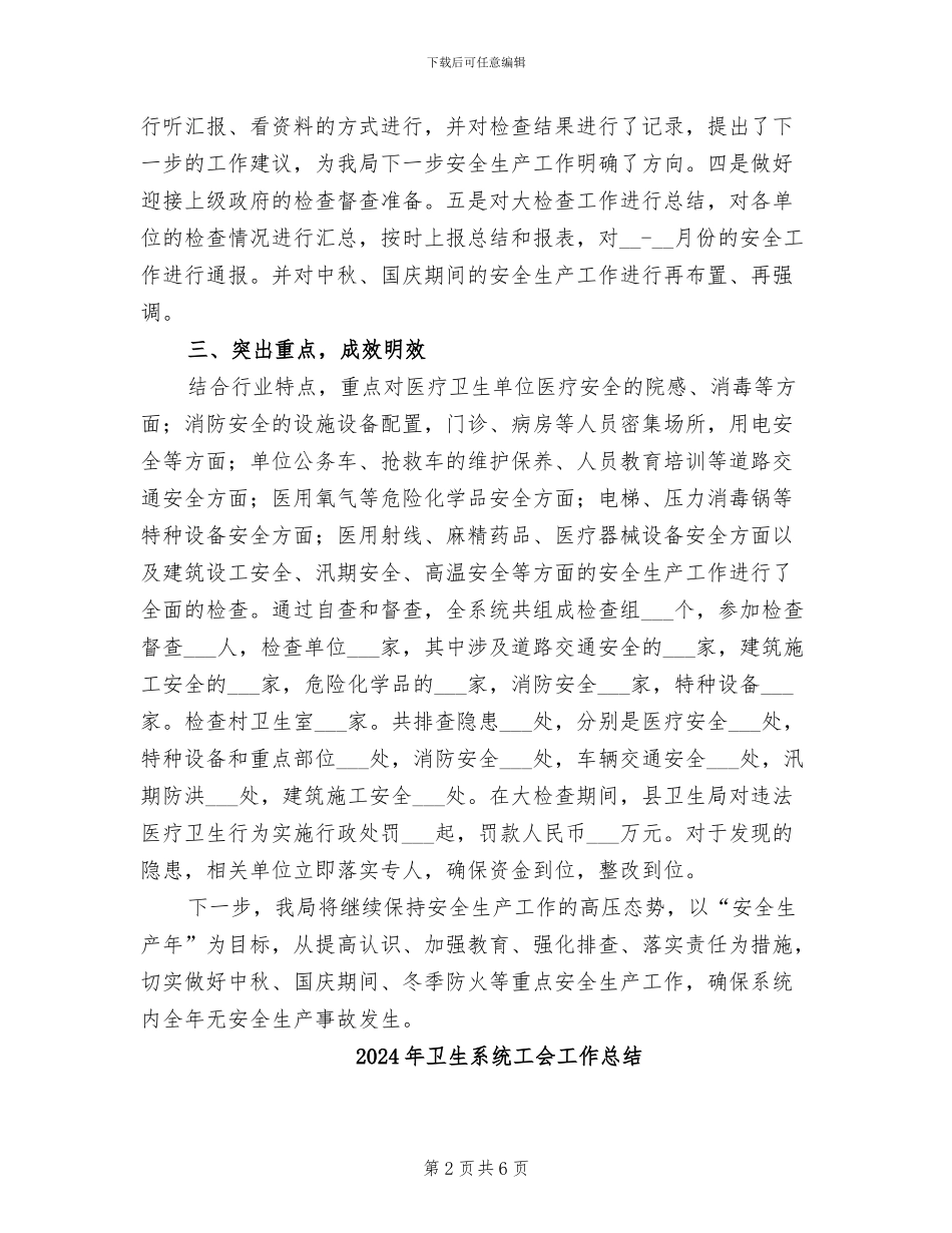 2024年卫生系统安全生产大检查工作总结_第2页