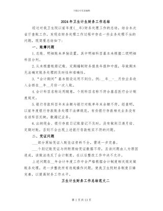 2024年卫生计生财务工作总结