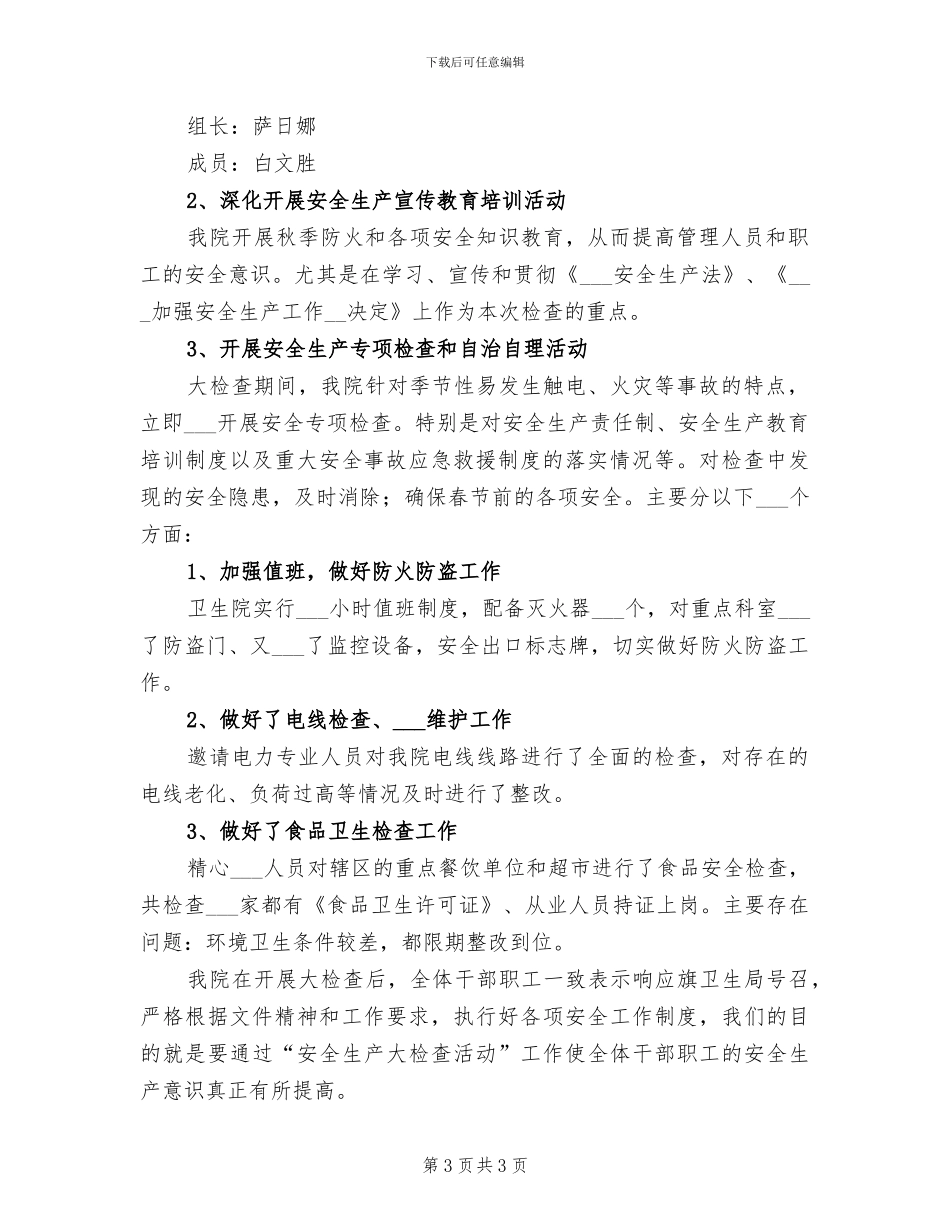 2024年卫生院安全生产大检查工作总结报告_第3页