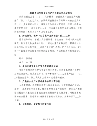 2024年卫生院安全生产大检查工作总结报告