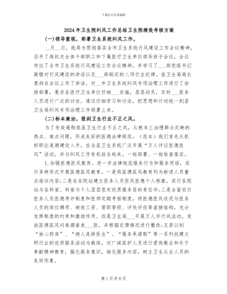 2024年卫生院纠风工作总结卫生院绩效考核方案
