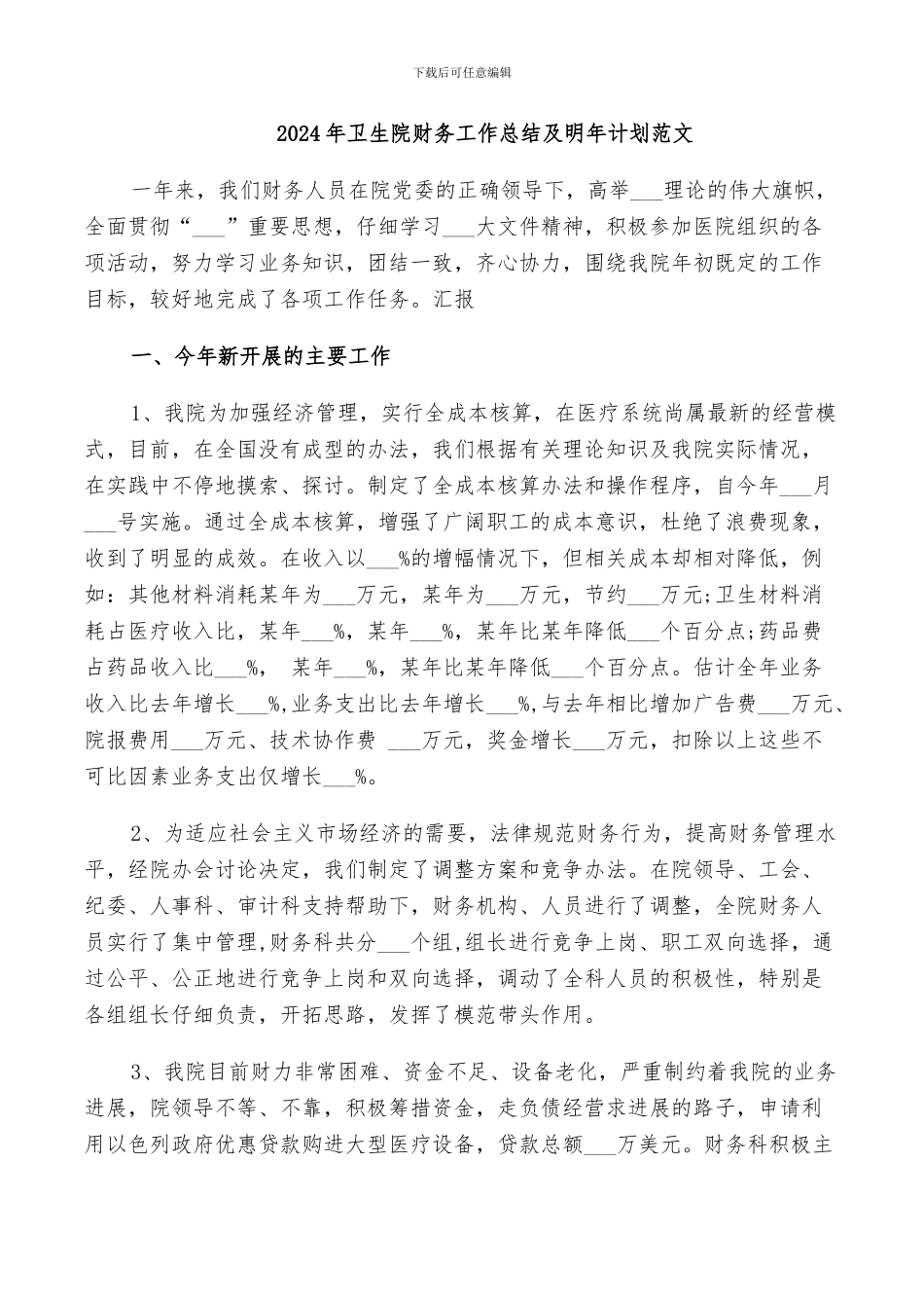 2024年卫生院财务工作总结及明年计划范文_第1页