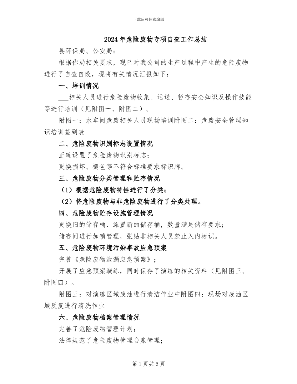 2024年危险废物专项自查工作总结_第1页