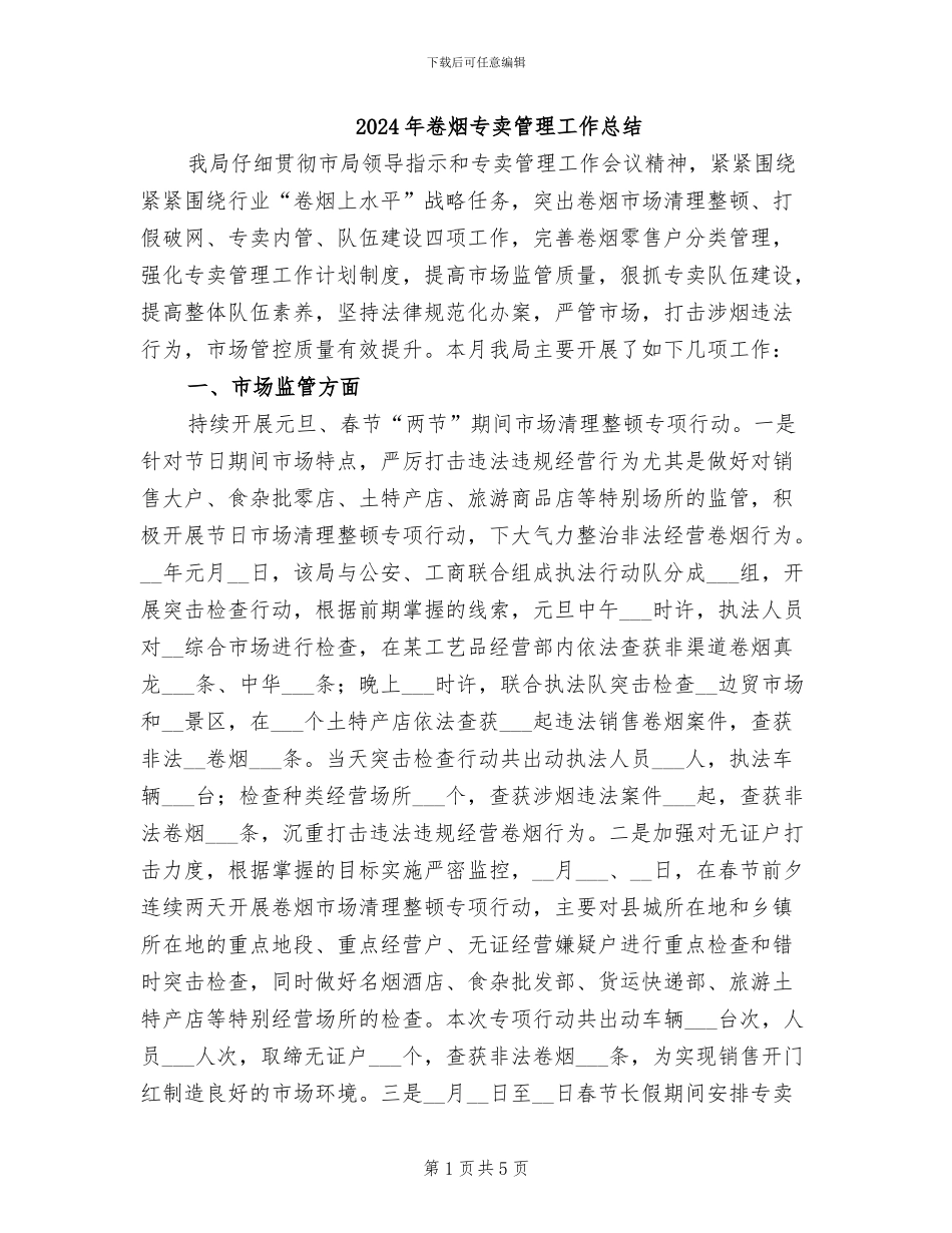 2024年卷烟专卖管理工作总结_第1页