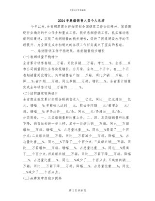 2024年卷烟销售人员个人总结
