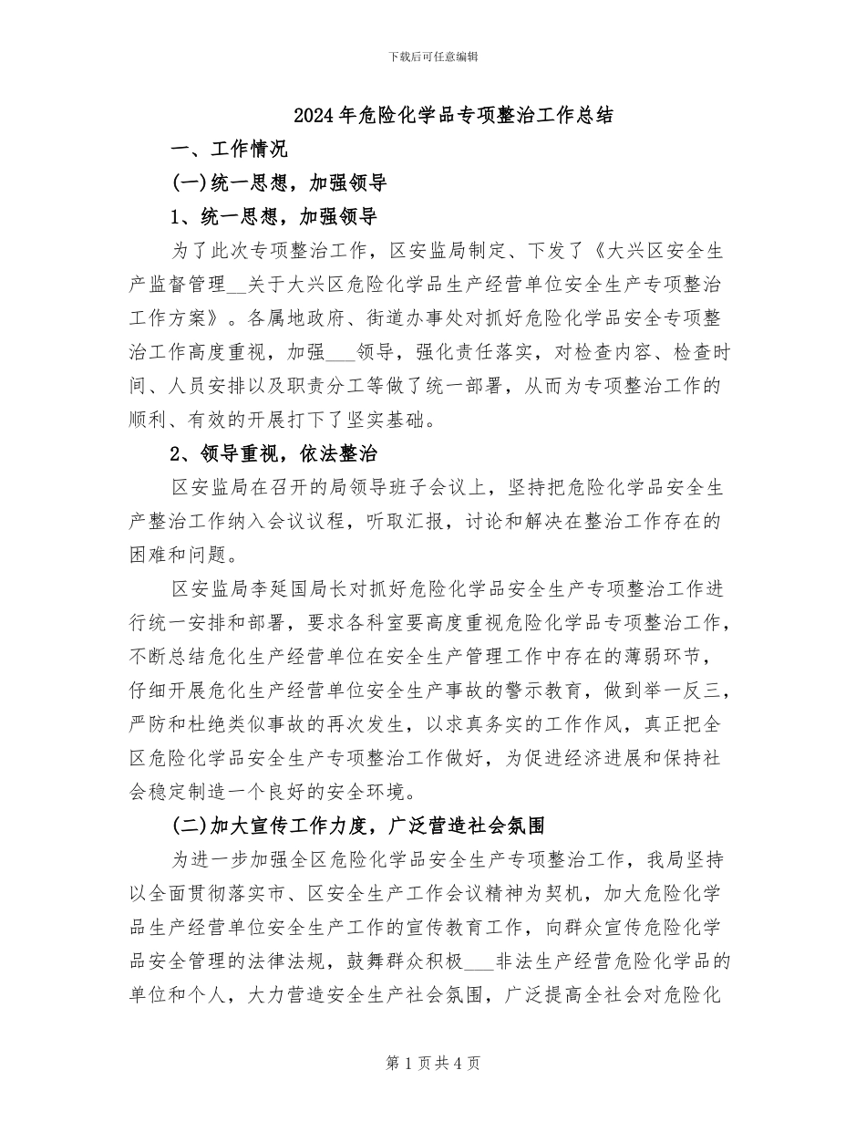 2024年危险化学品专项整治工作总结_第1页