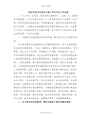 2024年县卫生局办公室上半年卫生工作总结