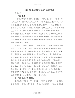 2024年县农村氟病区改水项目工作总结