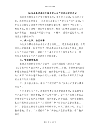 2024年县发展和改革局安全生产月活动情况总结