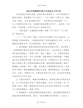 2024年县国税局年终工作总结及工作计划