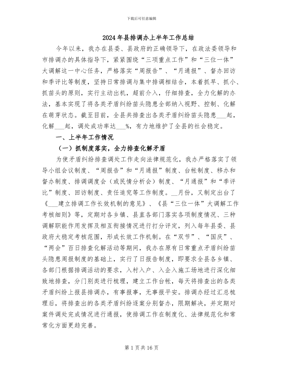 2024年县排调办上半年工作总结_第1页