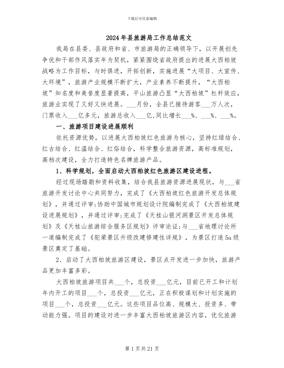 2024年县旅游局工作总结范文_第1页